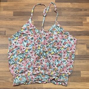 Pink Floral Smocked-Hem Camisole